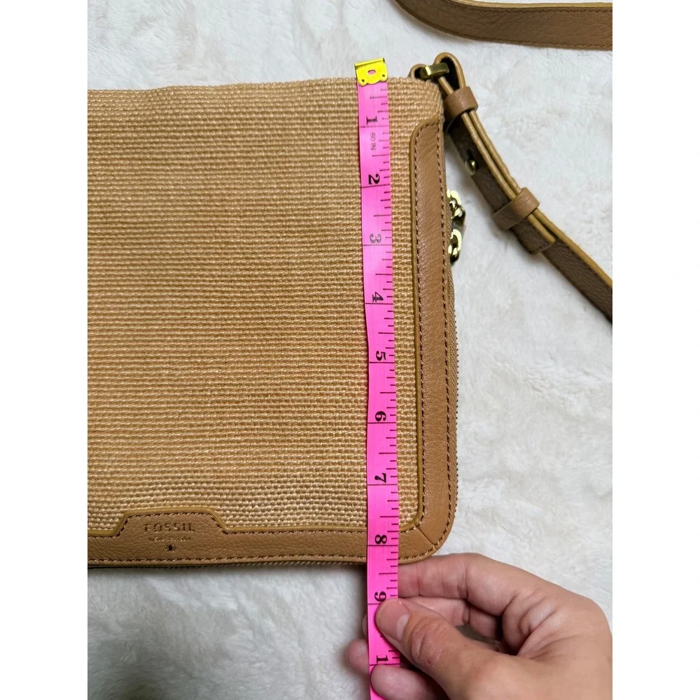 Fossil Preston Straw Crossbody Bag Beige Leather Trim New with Tags